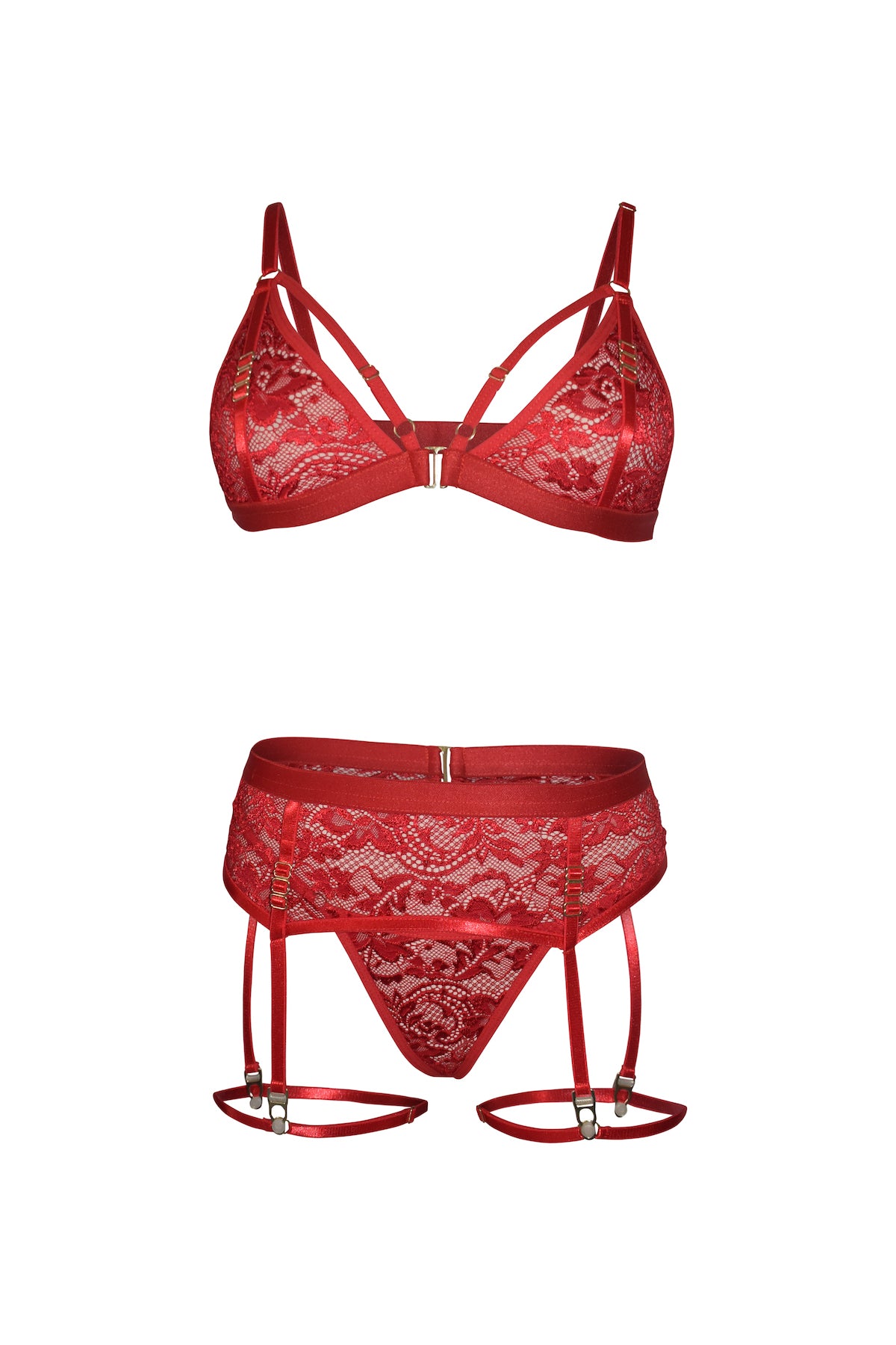 Set Agata en Blonda Roja, ¡Sensualidad en 3 Piezas!