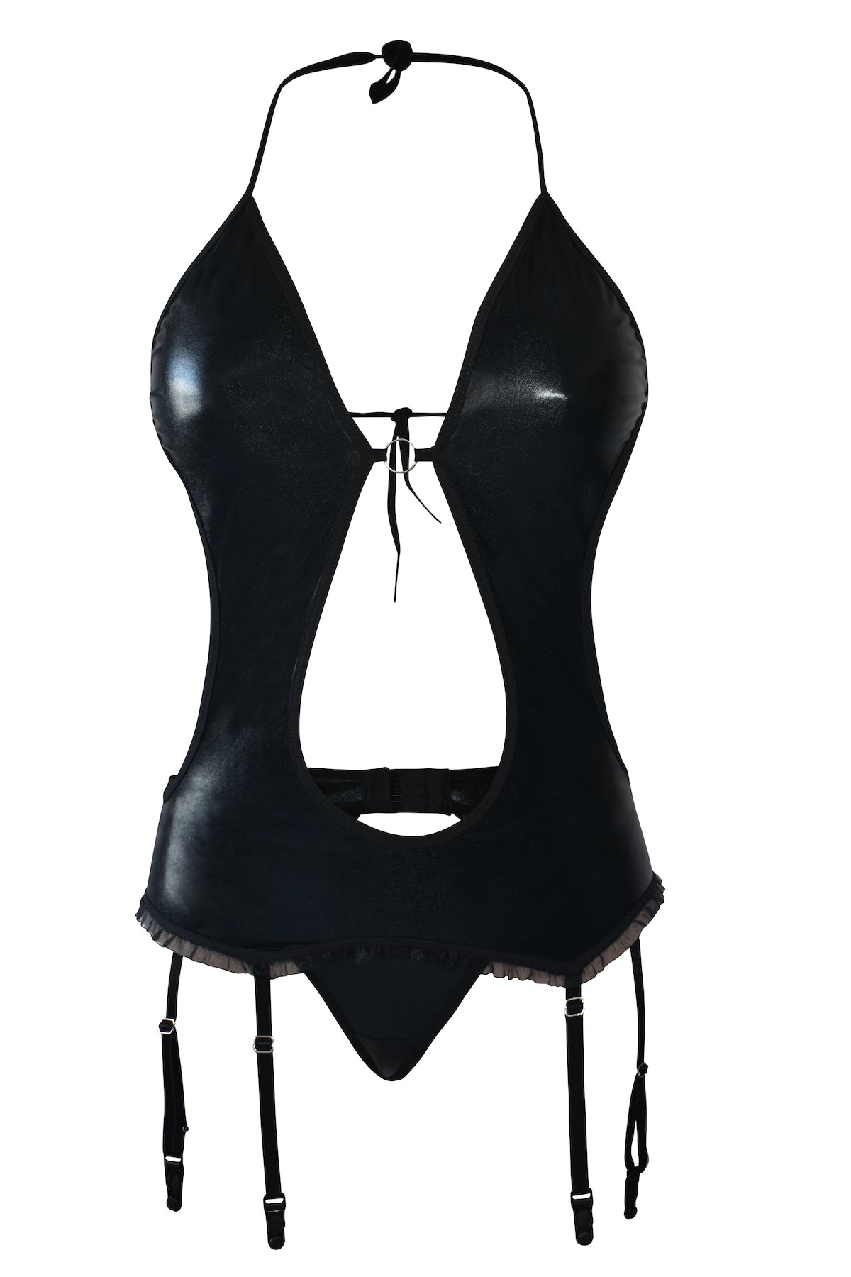 Body con Liguero en Lamet Negro - Brillo Audaz