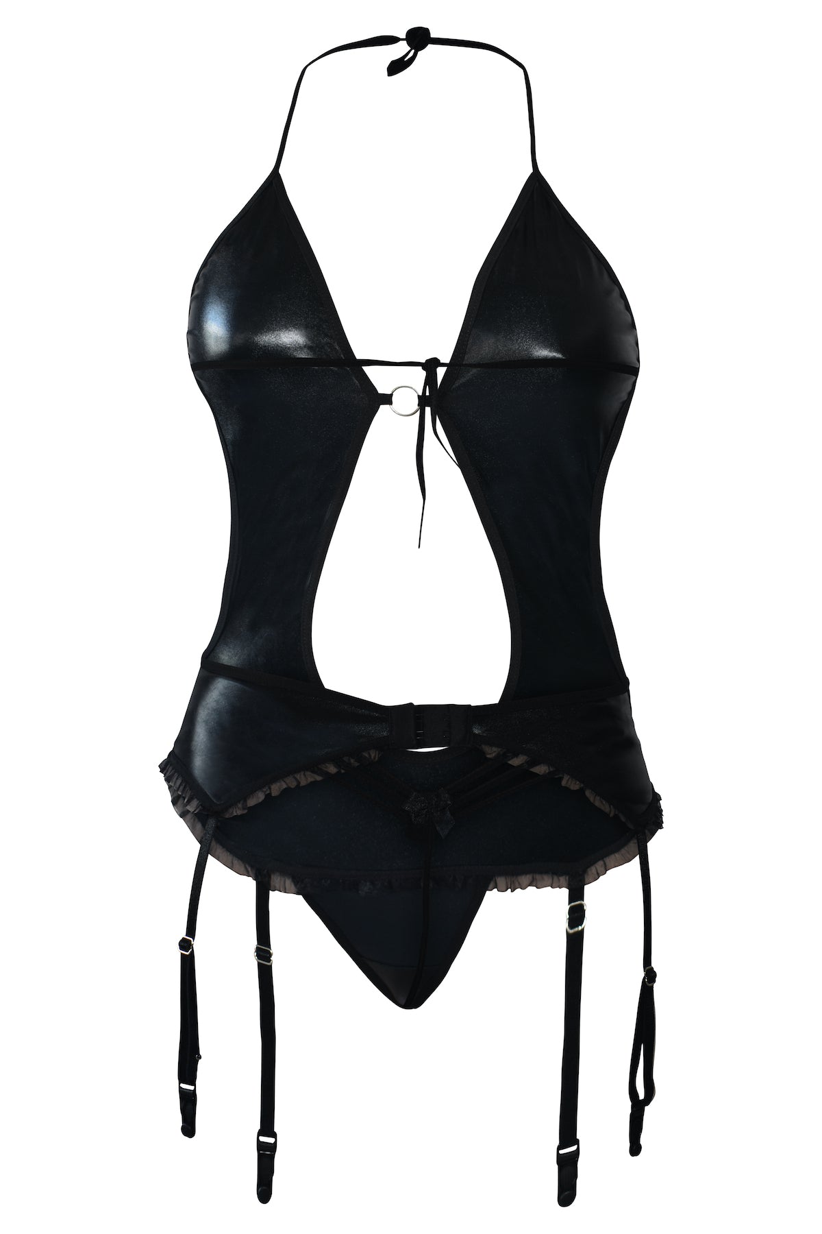 Body con Liguero en Lamet Negro - Brillo Audaz