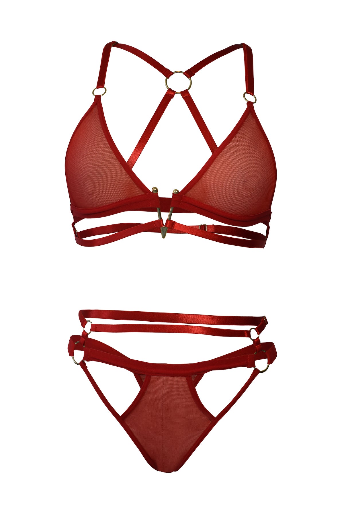 Conjunto en Mallatex con Accesorio en V en Rojo Apasionado