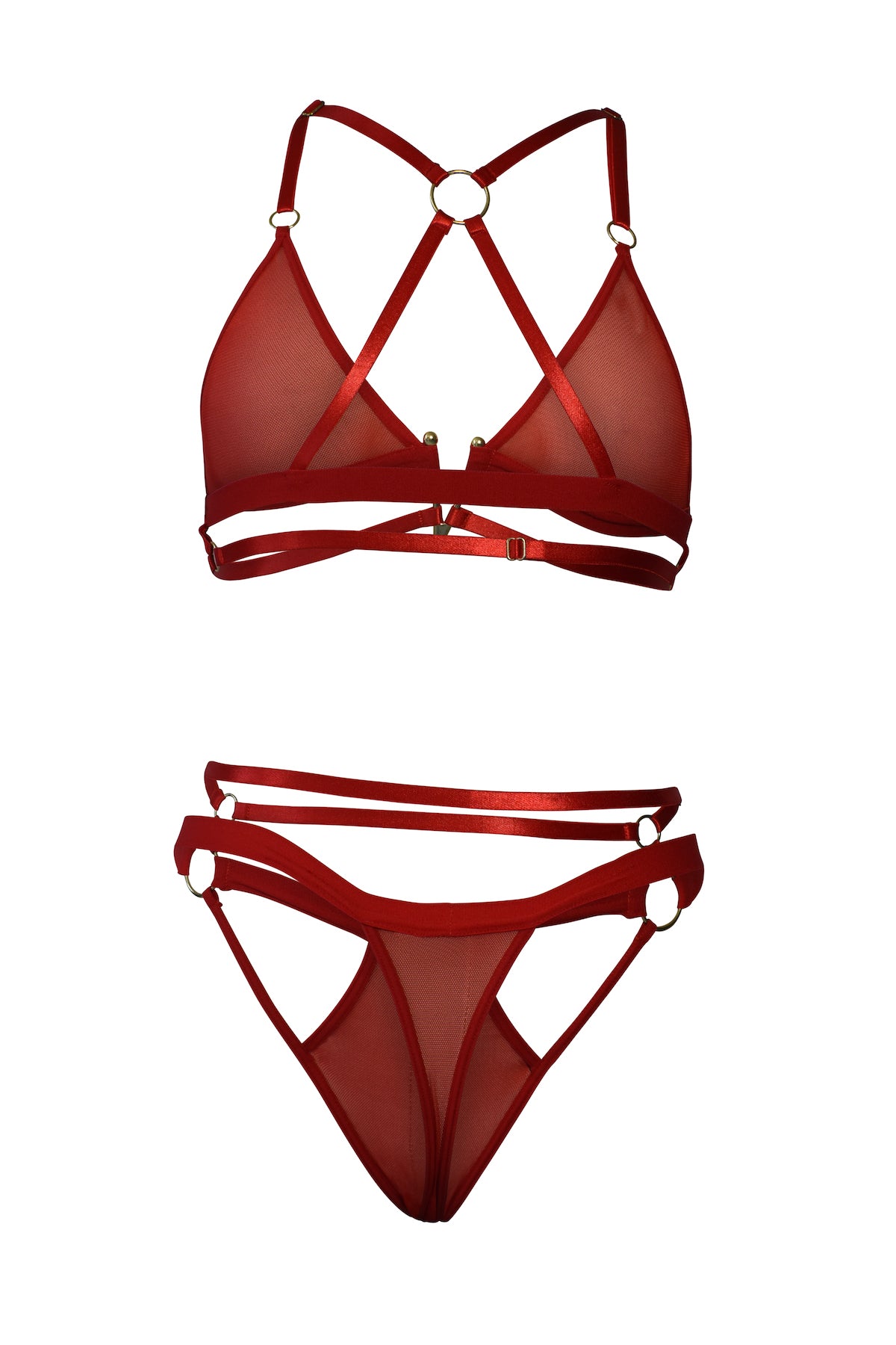 Conjunto en Mallatex con Accesorio en V en Rojo Apasionado
