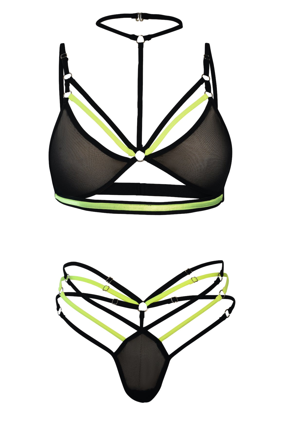 Conjunto Mallatex Elegancia Versátil en Negro con Detalles en Verde y Fucsia