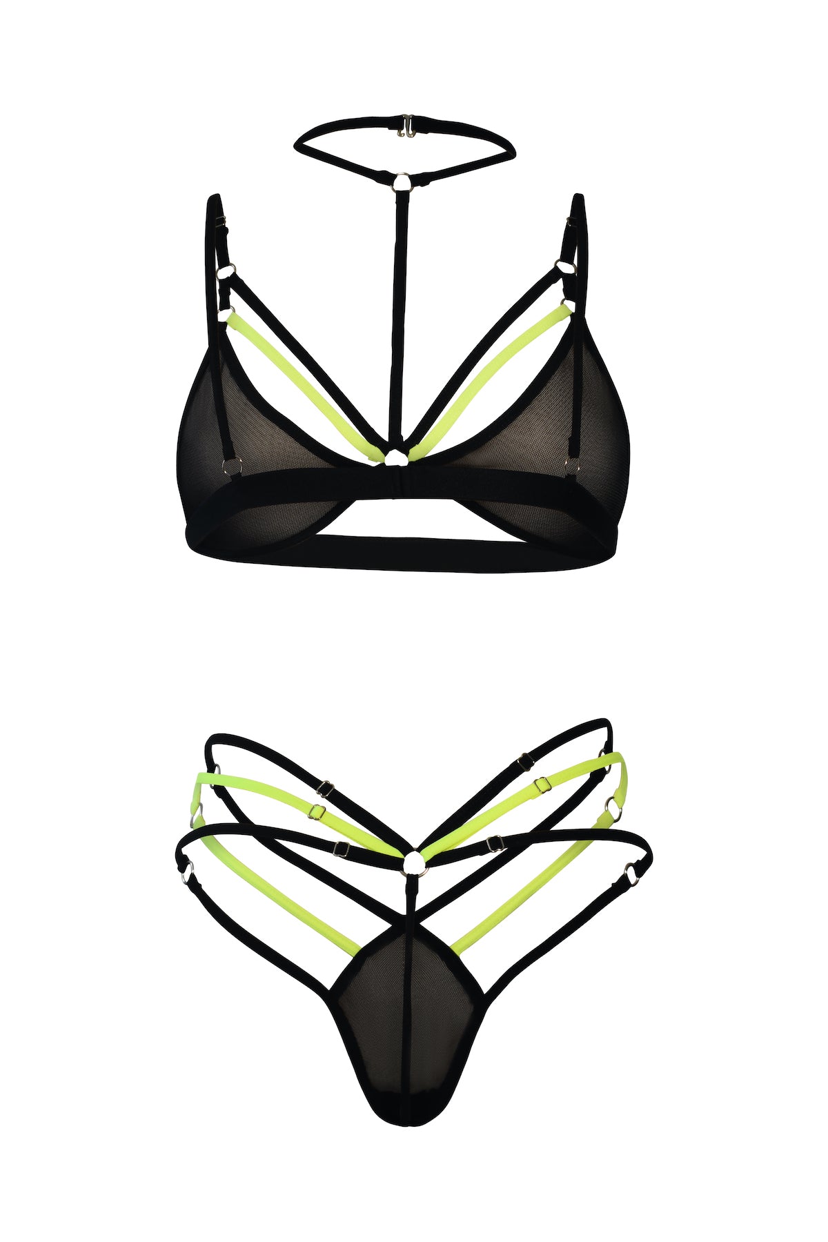Conjunto Mallatex Elegancia Versátil en Negro con Detalles en Verde y Fucsia