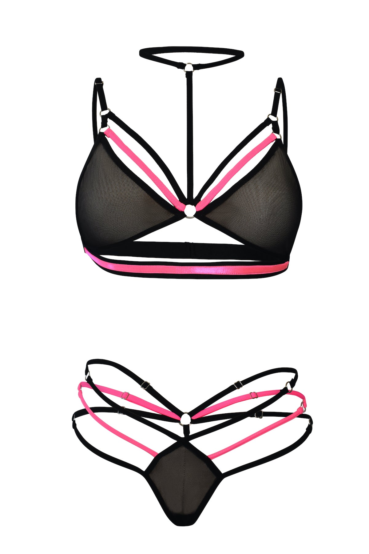 Conjunto Mallatex Elegancia Versátil en Negro con Detalles en Verde y Fucsia