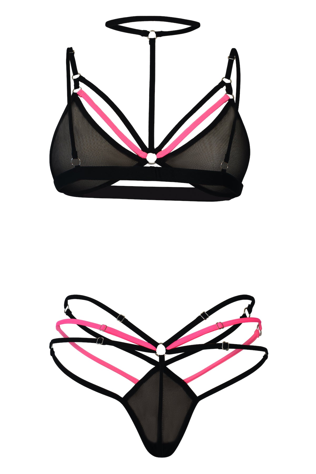 Conjunto Mallatex Elegancia Versátil en Negro con Detalles en Verde y Fucsia