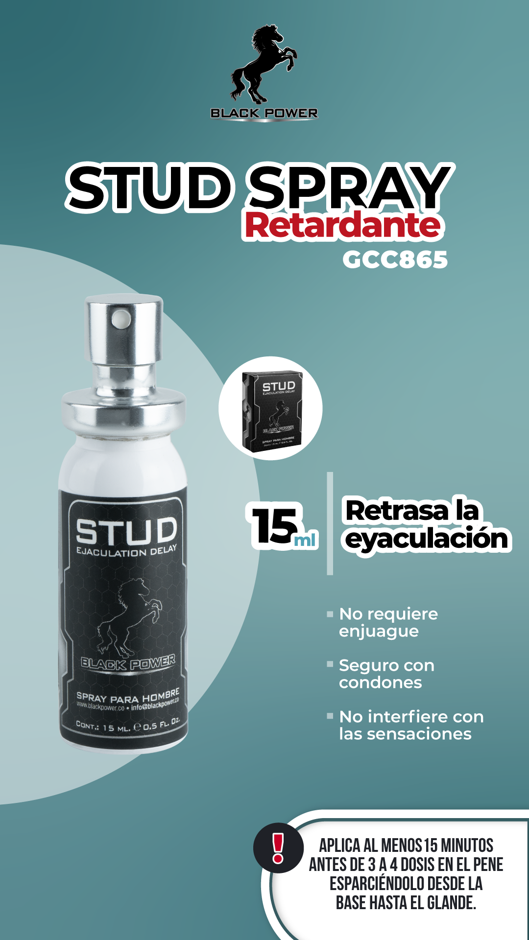 Retardante Stud Spray x15ml Black Power