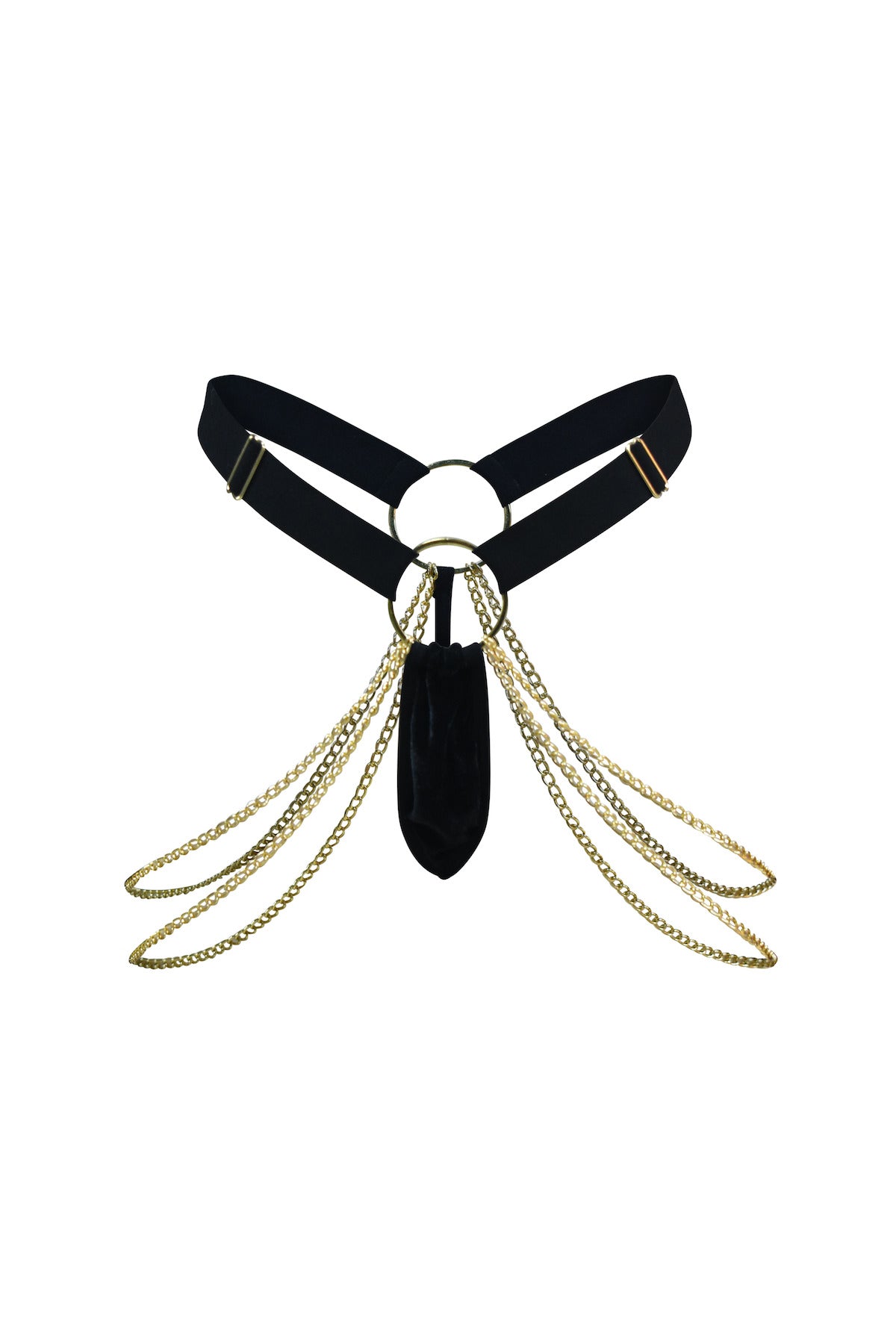 Panty Tantra en Tela de Terciopelo y Elegantes Cadenas Doradas